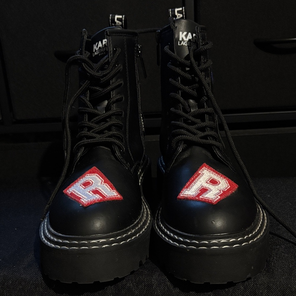 Karl Lagerfeld Paris Zip Up Combat Boots - Picture 3 of 5
